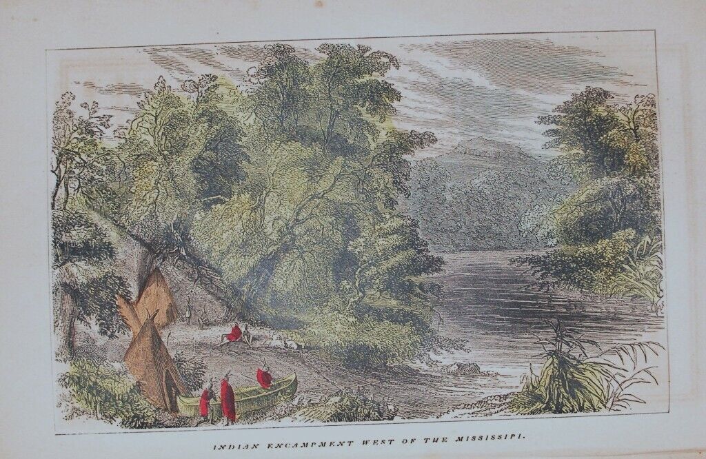 1857 Engraving American Western Indian Camp Tepee Canos